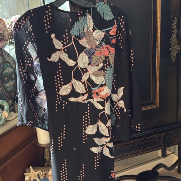 Japana Black wrap/kimona medium blue floral orchids Pink Polka Dots fabulous - Picture 5 of 16